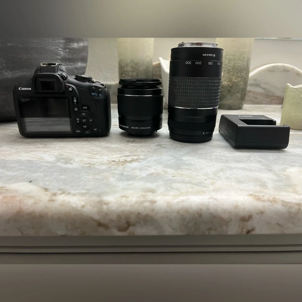 Canon Black DSLR Camera with Two Lenses and Charger